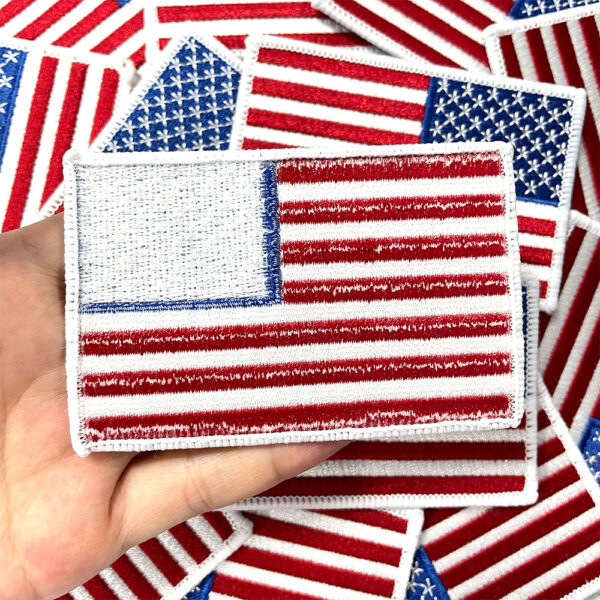 oly-38b2409cb78164f589bfd00b970a7463 Wholesale US Flag Embroidered Patch White Edge Polyester DIY Decorative Accessory for Hats Bags Resale