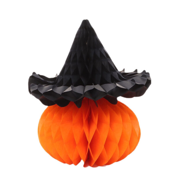 Wholesale Paper Pumpkin Honeycomb Ball Halloween Decoration Black Handle Hanging Ornament for Party Home Decor