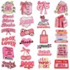 Wholesale Polyester Embroidered Book Patches Pink English Slogan Decorative Set 23pcs Boutique Craft Supply