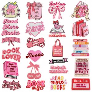 Wholesale Polyester Embroidered Book Patches Pink English Slogan Decorative Set 23pcs Boutique Craft Supply