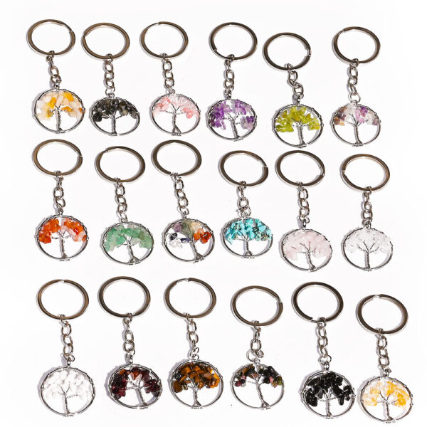 Wholesale Tree of Life Labradorite Natural Crystal Pendant Keychain Car Key Accessory