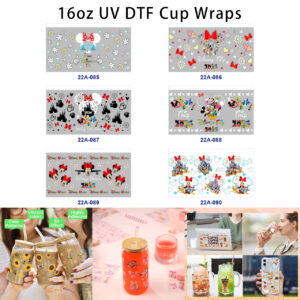 Wholesale 5pcs Family Vacation Cartoon Mouse Silhouette Bow Daisy Heart Pastel Castle Firework Tumbler Wrap Decals 16oz Cup UV DTF Wraps OLY Exclusive