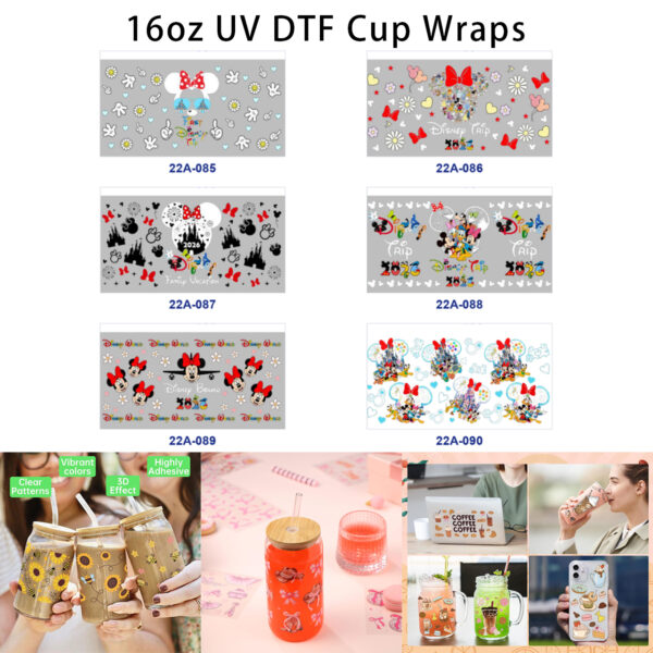 oly-398f73ca88c165ac89da1310b046ca53 Wholesale 5pcs Family Vacation Cartoon Mouse Silhouette Bow Daisy Heart Pastel Castle Firework Tumbler Wrap Decals 16oz Cup UV DTF Wraps OLY Exclusive