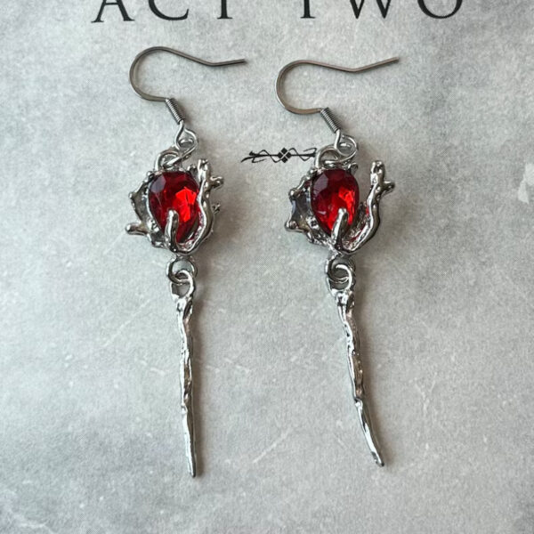 oly-39a539b33f715191da7a8c9b87bf1451 Wholesale Gothic Red Ruby Earrings, Alloy Silver Electroplated Punk Jewelry Accessory for Everyday Wear