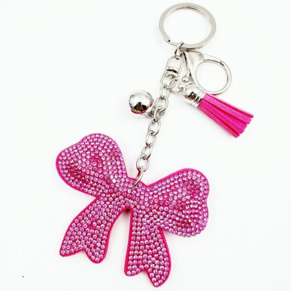 Wholesale White Alloy Bowknot Rhinestone Tassel Keychain Wedding Gift Bag Charm