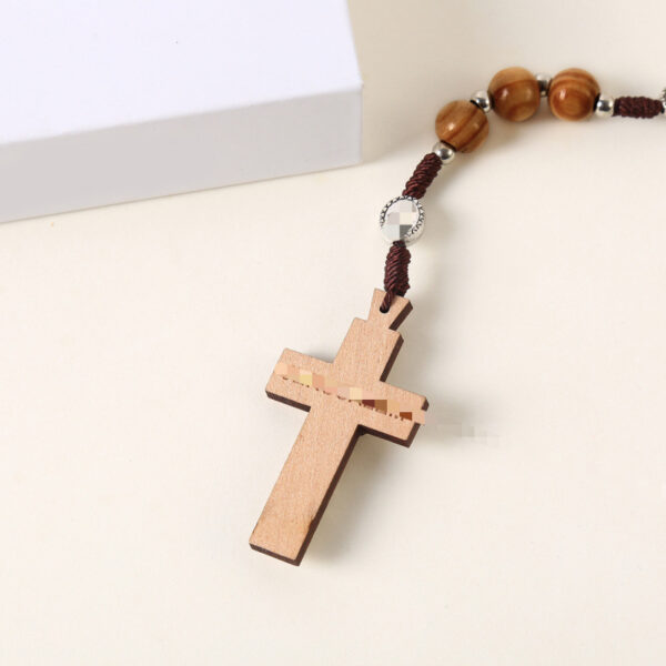 oly-39cf4b14ddcfcb656e2be684861f4b4c Wholesale Handmade Wooden Cross Necklace Coffee Color Ball Chain Jewelry Accessory