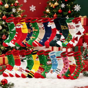 oly-39fe1cc85c1631096f43d6ab7a39d446 Wholesale Polyester Cotton Mid Calf Socks with Cartoon Christmas Patterns for Holiday Party Gifts