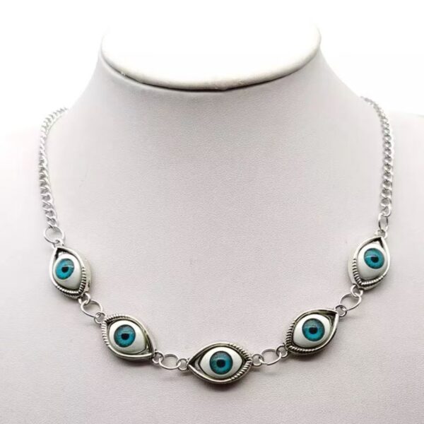 oly-3a8fb0b8d9927b3f9e78fd03f452fa15 Wholesale Zinc Alloy Snake Bone Chain Necklace with Blue Eye Pendant Halloween Punk Style Jewelry Accessory for Everyday Wear