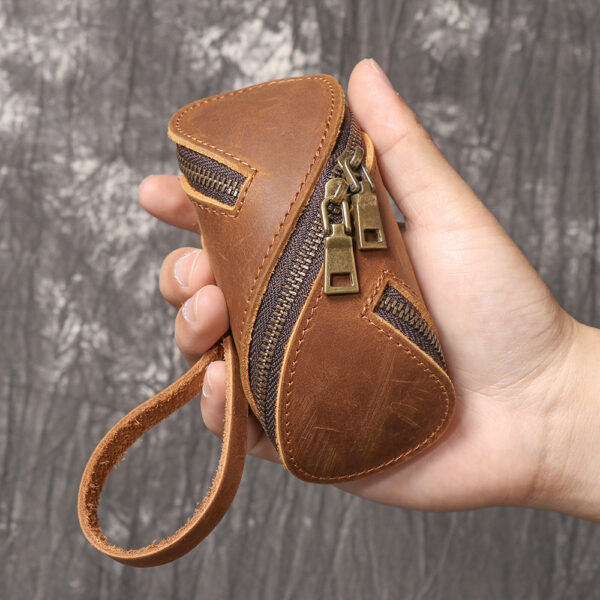 Wholesale Retro Crazy Horse Leather Key Pouch Multifunctional Cowhide Zipper Coin Purse for Everyday Carry Boutique Resale