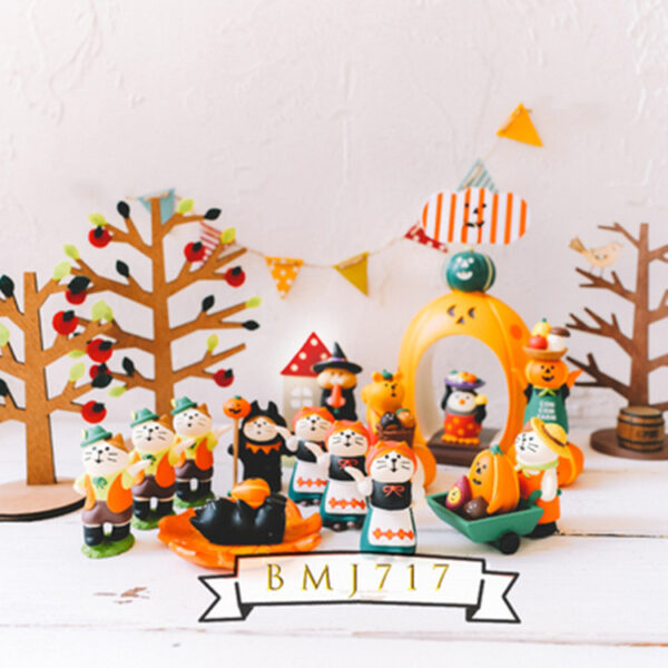 Wholesale Japanese Zakka Style Cartoon Cat Miniature Resin Figurine Halloween Theme Decorative Accent for Home or Gift