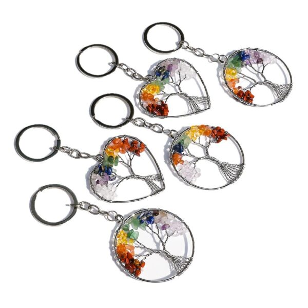 oly-3ae4491867a493b0e51905782ee1b214 Wholesale Natural Crystal Heart Tree Pendant Keychain - Colorful Crushed Stone Jewelry Accessory for Car Keys