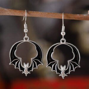 Pair of silver and black bat earrings