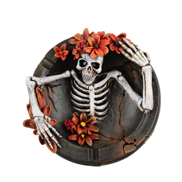Wholesale Resin Flower Skull Ashtray Halloween Decorative Desktop Ornament for Home Office