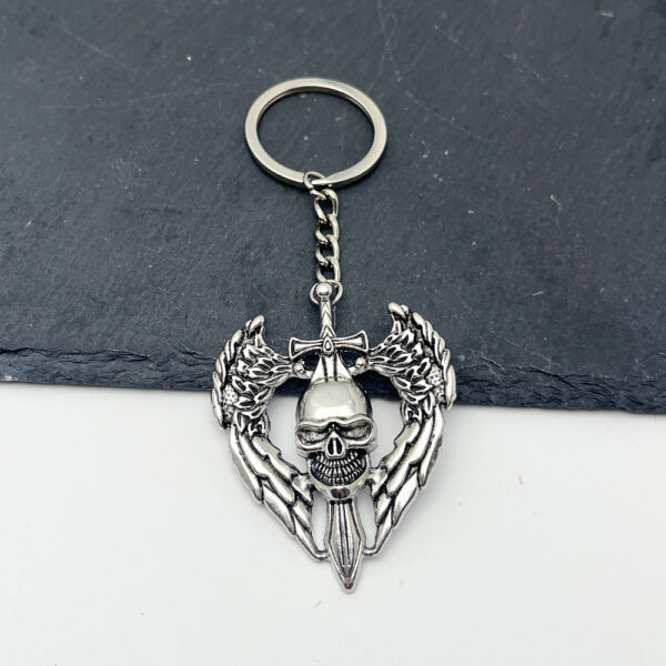 Wholesale Vintage Skull Angel Sword Keychain Pendant Punk Style Silver Metal DIY Car Key Accessory