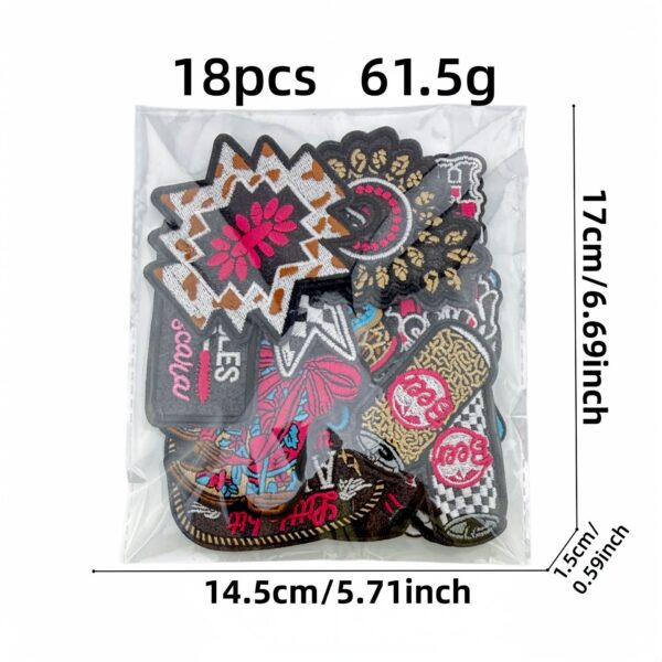 Wholesale Trendy Sweet Cool Checkerboard and Western Cowboy Cloth Patch Set 18 Pieces Polyester Embroidery Patches for DIY Clothing Decor Resale