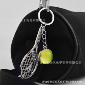 Wholesale Metal Luminous Tennis Racket Keychain Gift for Fans and Car Key Accessory