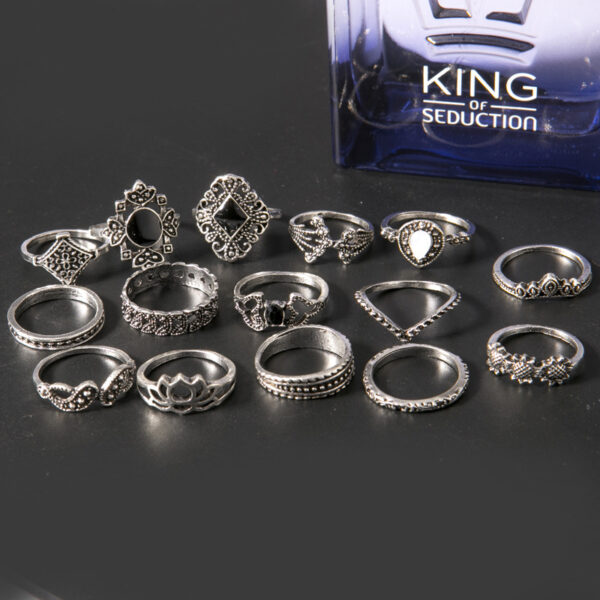 oly-3b879dbeca2d2b042c061baaaf8e0912 Wholesale Trendy Vintage Joint Ring Set - Hollow & Sunflower Design, Ancient Silver Alloy, 15-Piece Jewelry Accessory for Women