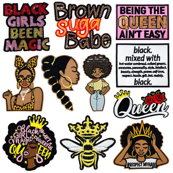 Wholesale Polyester Embroidered Patches Leopard Print Afro Girl for Shoes Hats DIY Accessory