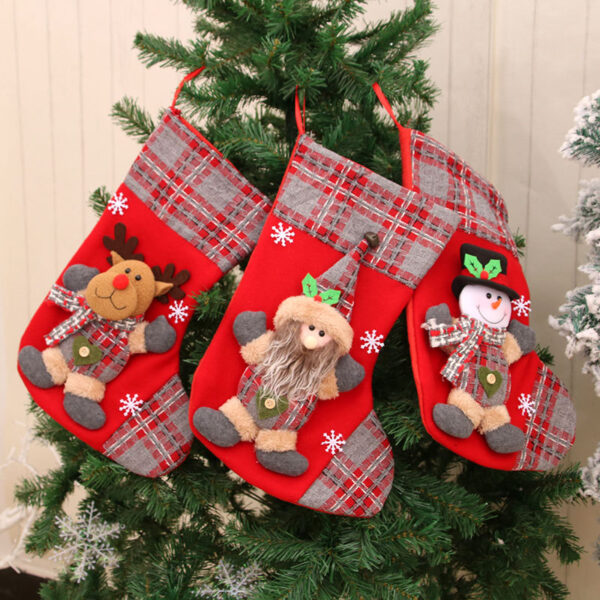 oly-3b9deffbfcfce92a8fed8a35b7dd6038 Wholesale 3D Large Christmas Stocking with Santa and Plaid Pattern Festive Holiday Decor for Gift Giving