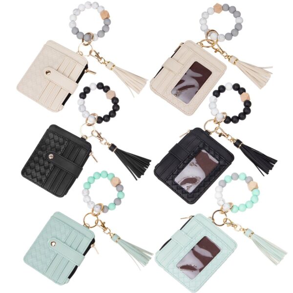 oly-3b9ee70e39505dfb744caf263e1da5ec Wholesale Pastoral PU Tassel Card Holder Wallet with Wrist Strap Keychain Chic Gift Accessory