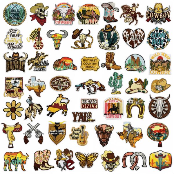 Wholesale Western Cowboy Cactus Denim Patch Machine Embroidery Craft Supply for Bags