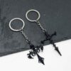 Wholesale Metal Keychain with Gothic Flame Skeleton Cross Design, Decorative Car Key Accessory or Bag Charm