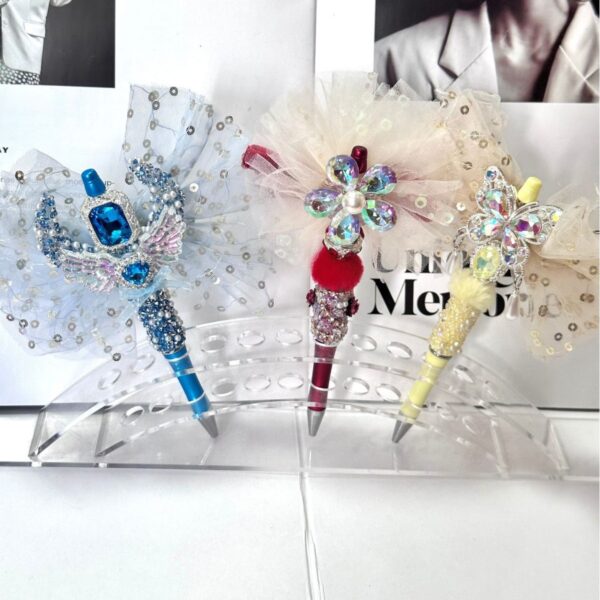 oly-3c133685256f87738e866e9bd657ab14 Wholesale Decorative Beaded Ballpoint Pen with Large Bow - Chic Everyday Writing Accessory