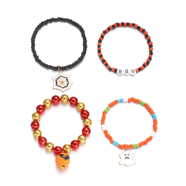 oly-3c2715c931c5da2b690225eec354e4db Wholesale Halloween Pumpkin Skull Elastic Bracelet Set - Fashion Jewelry Accessory Gift for Party Boutique Resale
