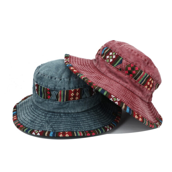 oly-3c43650eef74e2ac06bcfd38d219dd5d Wholesale Trendy Embroidery Wide Brim Bucket Hat Sun Protection Cream White for Outdoor Fishing Tourism