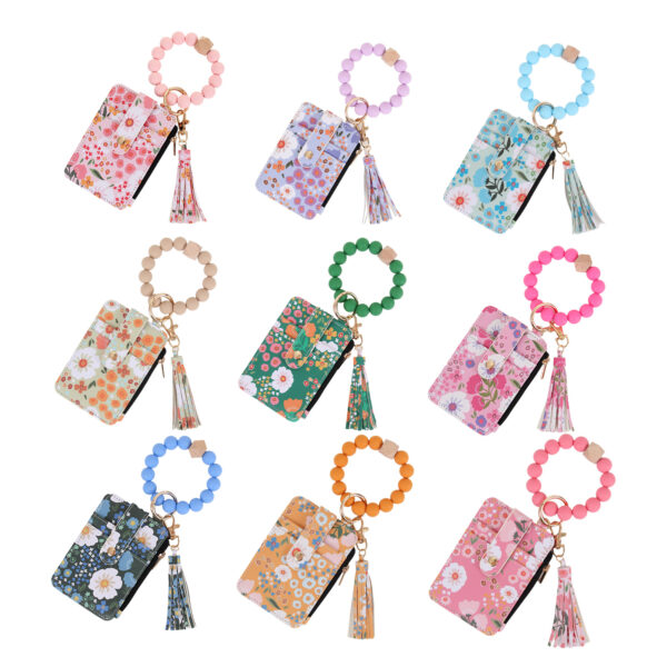 oly-3c69c9dd65dcfd2ff4005ef6c07553fd Wholesale Pastoral Floral Print PU Leather Card Holder Wallet Keychain Trendy Bag Charm Accessory