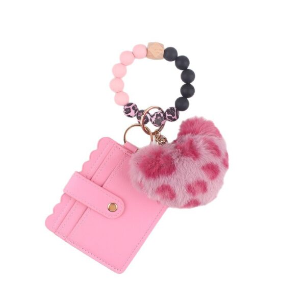 Wholesale Korean Pink Leopard Silicone Heart Card Holder Keychain Boutique Bag Charm