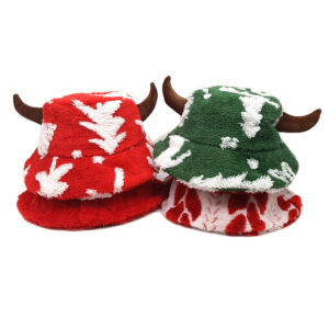 Wholesale Plush Horn Bucket Hat Funny Christmas Design Women's Party Hat