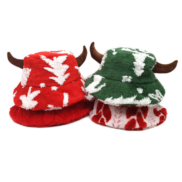 Wholesale Plush Horn Bucket Hat Funny Christmas Design Women's Party Hat