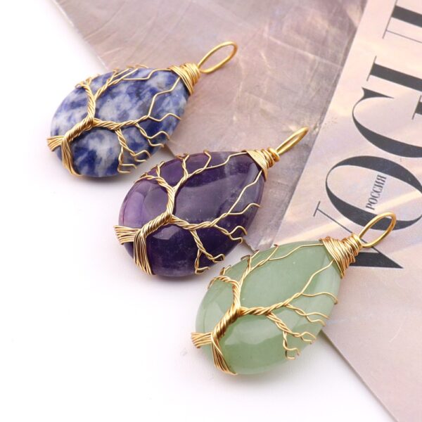 Wholesale Quartz Teardrop Tree of Life Pendant Necklace Fashion Jewelry Accessory