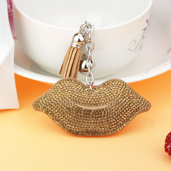 Wholesale Trendy Purple Lips Diamond Tassel Metal Keychain Bag Charm Resale Accessory