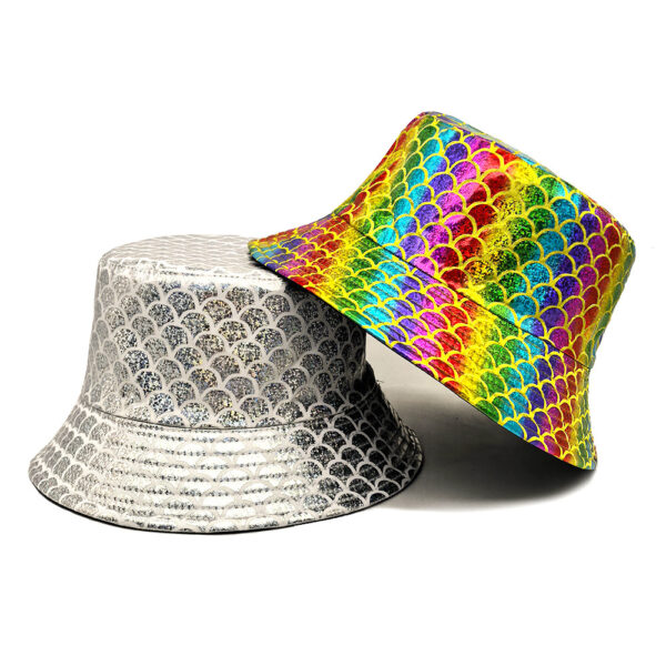 oly-3d415548e2f1e1eb2f0c40e0bf6557f0 Wholesale Double Sided Fish Scale Pattern Bucket Hat Unisex Sun Protection Cap for Everyday