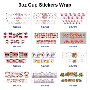 Wholesale 8pcs Classic Cartoon Floral Heart Print 3oz Cup Stickers Wrap OLY Exclusive