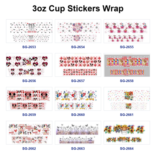 oly-3d59893b2573c5337dffa2f164eed27a Wholesale 8pcs Classic Cartoon Floral Heart Print 3oz Cup Stickers Wrap OLY Exclusive