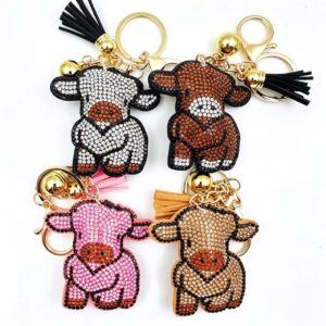 Wholesale Cartoon Highland Cow Rhinestone Keychain Fashion Decorative Accessory Gift for Resale
