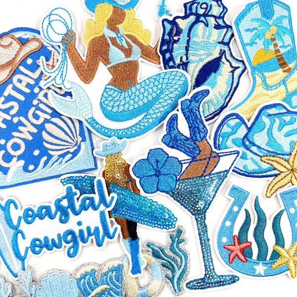 Wholesale Blue Seashell Embroidered Patch Iron-On Clothing Decorative Accessory Gift Resale