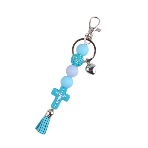 oly-3d8216a8af1f97d621d3f7cea79948be Wholesale Silicone Cross Tassel Beaded Keychain Black White Car Key Accessory Boutique Resale