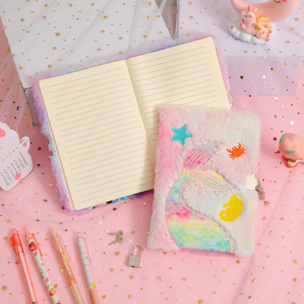 Wholesale Plush Mermaid Tail Notebook with Lock Cute Diary for Kids Party Gift Fashion Accessory