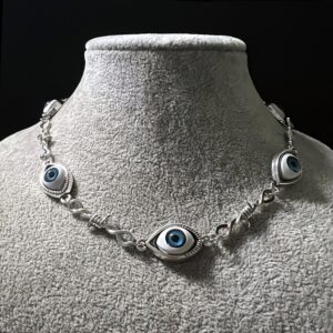 oly-3dba9d65e7d8a600e04c1fd2e86eddd9 Wholesale Zinc Alloy Snake Bone Chain Necklace with Blue Eye Pendant Halloween Punk Style Jewelry Accessory for Everyday Wear