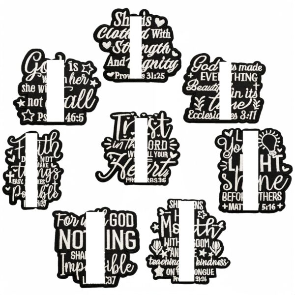 Wholesale Embroidered Fabric Patch Black White Cartoon English Words Decorative Patch for Clothing DIY