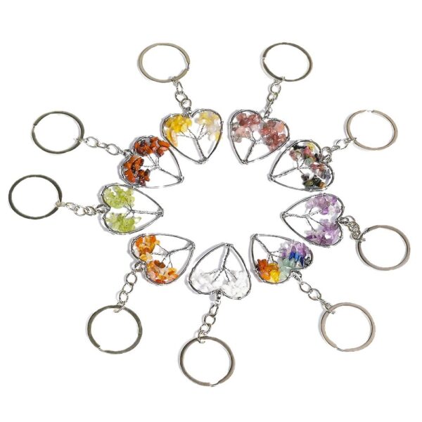 Wholesale Tree of Life Heart Keychain Pendant Natural Strawberry Crystal Fashion Accessory Gift