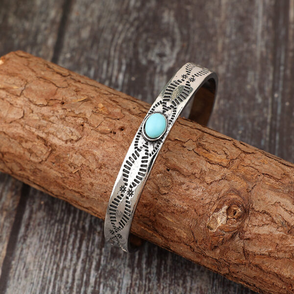Wholesale Vintage Silver Alloy Turquoise Pattern Bangle Bracelet, Bohemian Geometric Jewelry Accessory for Everyday Wear