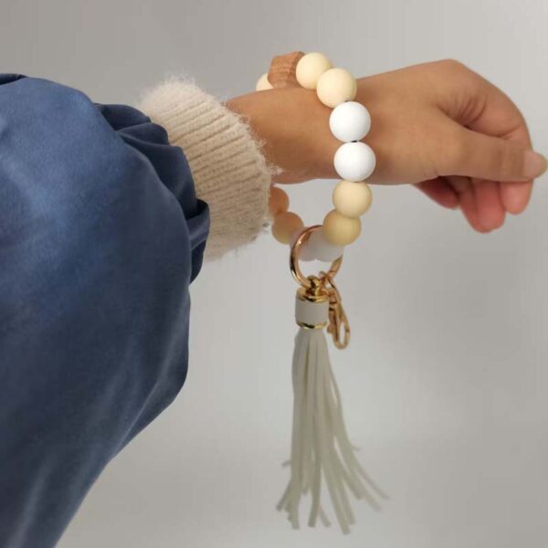 Wholesale Pink Silicone Bead Keychain with Leather Tassel Party Gift Decorative Accessory