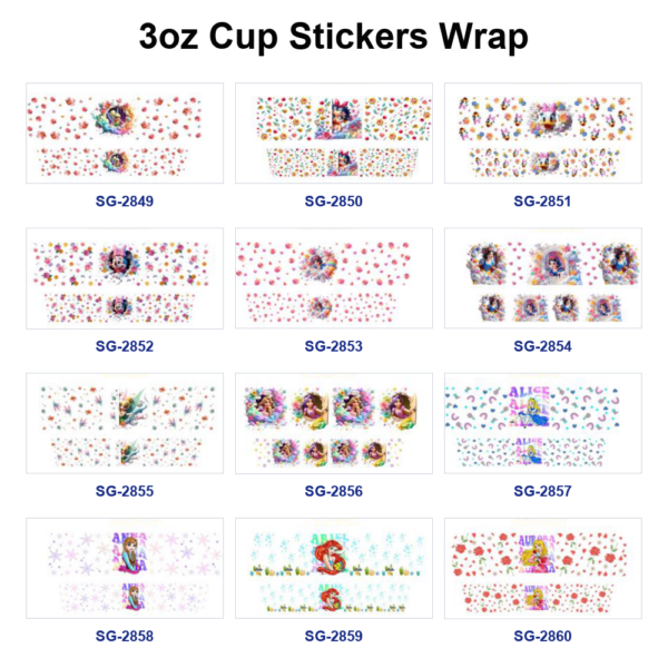 Wholesale 8pcs Dreamy Fairy Tale Girl Floral Print 3oz Cup Stickers Wrap OLY Exclusive