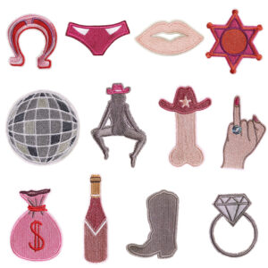 Wholesale Polyester Thread Cowgirl Horse Shoe Embroidery Patch Pink Iron On for Clothing Repair Fashion Accessory