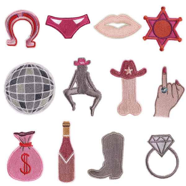 Wholesale Polyester Thread Cowgirl Horse Shoe Embroidery Patch Pink Iron On for Clothing Repair Fashion Accessory